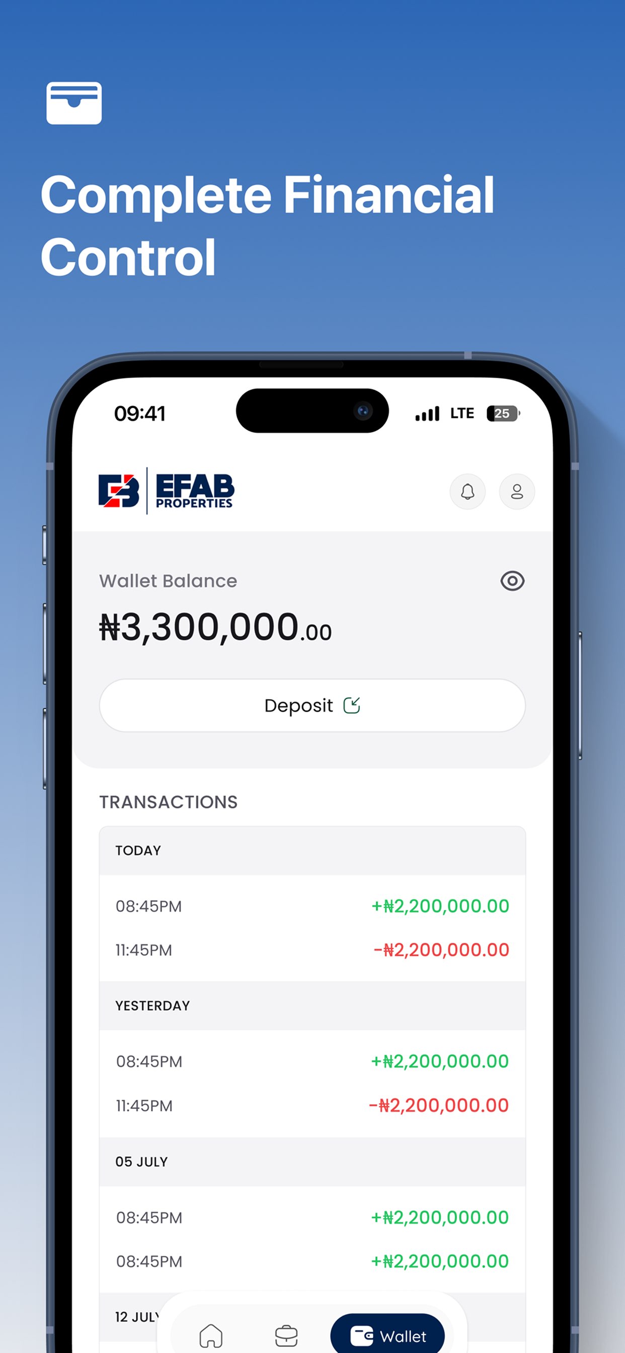 Efab Properties management screen
